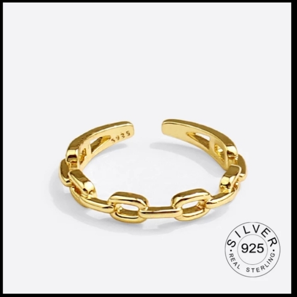 Unisex Cuban Chain 14k Yellow Gold-Plated Ring‎ Adjustable Band Size Small - Picture 15 of 16
